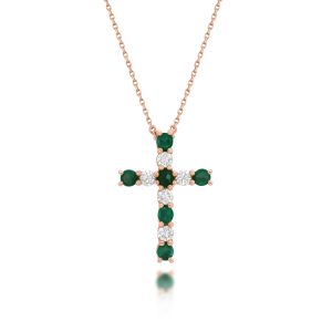 Cross Necklace-Emerald Diamond Necklace