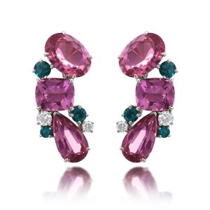 Padparadscha Emerald Diamond Earrings ( Contact Us )