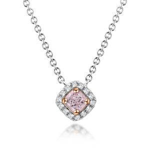 Natural Very Light Pink Diamond Necklace (Cushion Cut) (Preorder)