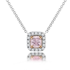 Natural Fancy Light Pink Diamond Necklace (Cushion Cut) (Preorder)