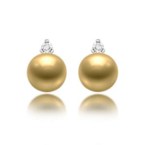 South Sea Gold Pearl Diamond Earrings (10.71-10.81mm)