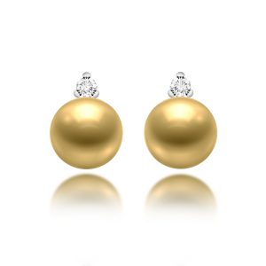 South Sea Gold Pearl Diamond Earrings (8.61-8.62mm)