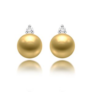 South Sea Gold Pearl Diamond Earrings (8.85-8.89mm)