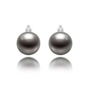 Tahitian Pearl Diamond Earrings (8.5-9mm)