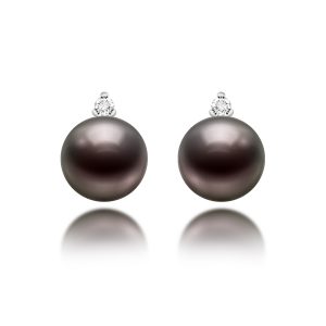 Tahitian Pearl Diamond Earrings (9-9.5mm)