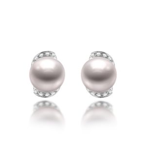 Fresh Water Pearl Diamond Earrings (8-9mm)
