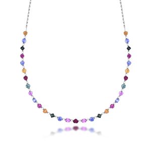 Multi Color Sapphire Diamond Necklace