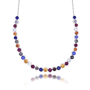 Multi Color Sapphire Diamond Necklace